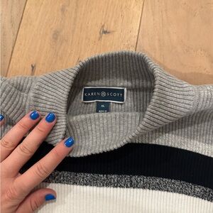 Karen Scott Gray and Black Ribbed Collar Sweater Size XL